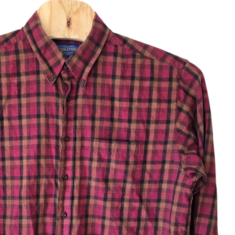Pendleton Canterbury Cloth Pima Cotton Merino Wool Plaid Button Down Shirt XL‎
